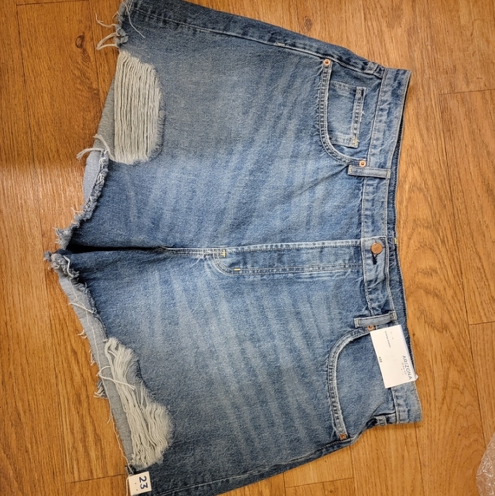 Arizona High Rise Ripped Denim Shorts